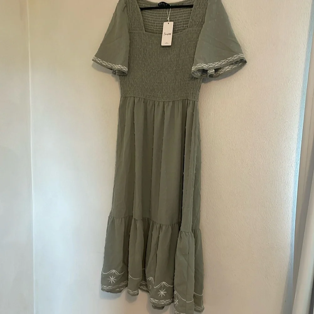 sage green swiss dot dress Simplee Maxi Sage Green Ruffle Dress Dress Female Season 8
